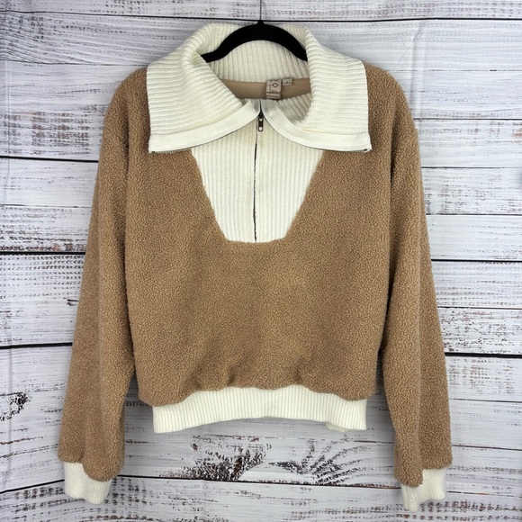 Anthropologie Dolan Left Coast Sherpa Quarter-Zip Pullover Sweater Size M - Picture 4 of 13